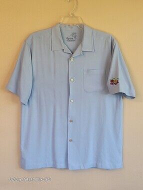 Tommy Bahama Men's Size L Silk Camp Shirt Light Blue Pristine Condition